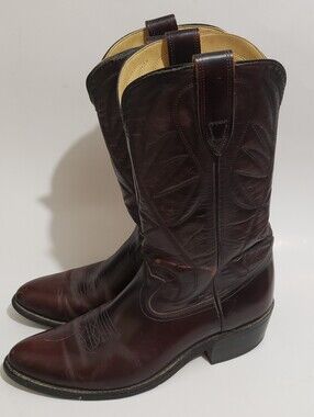 Laredo Men’s Cowboy Boots 9.5 D Burgundy Black Cherry Leather Western USA Made